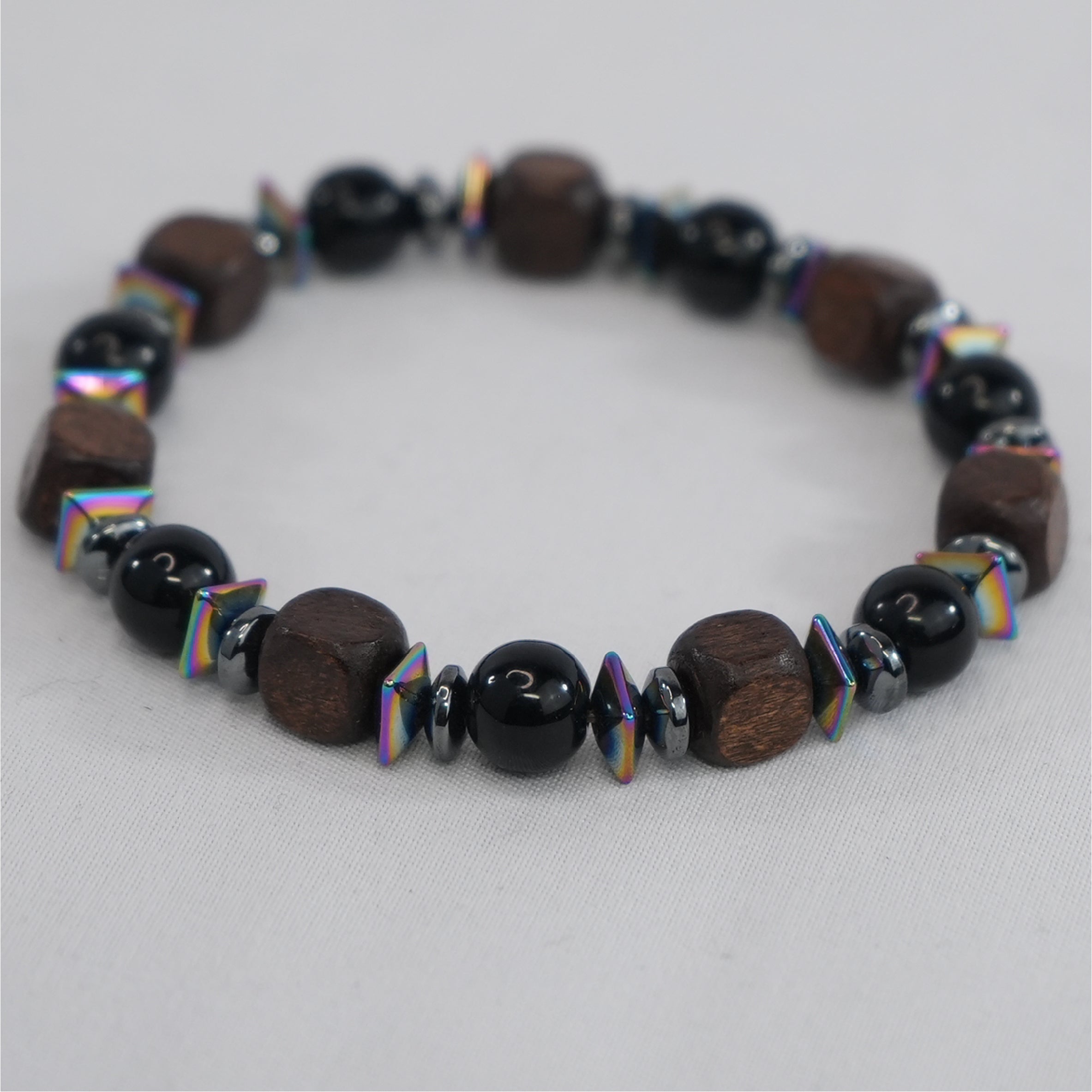 Hematite and Natural Stone Fusion Stretch Bracelet: Dynamic