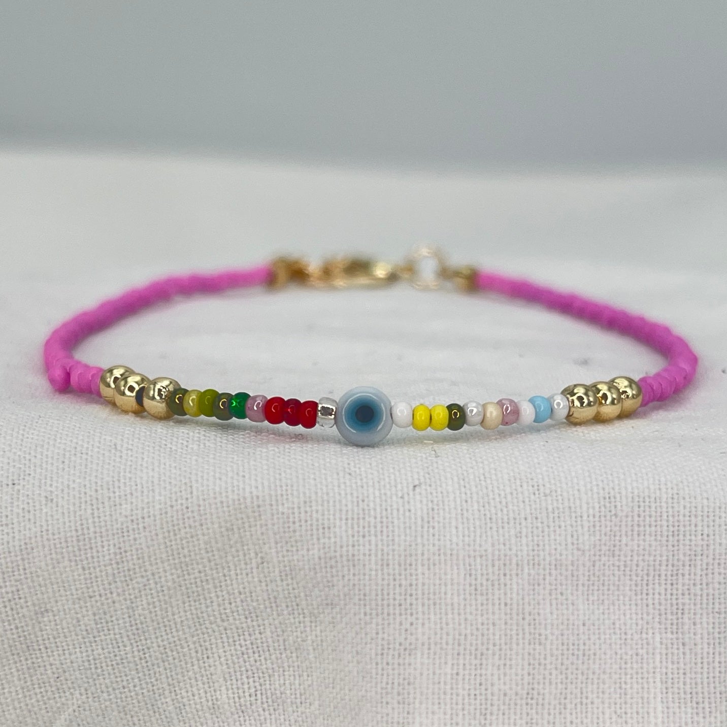Pink Evil Eye Beaded Summer Anklet: Embrace Protection