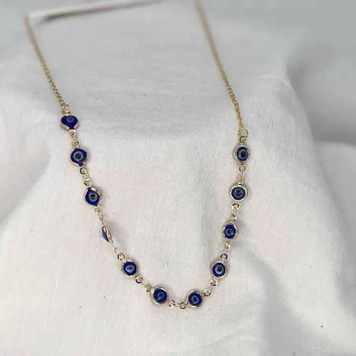 Handcrafted Navy Gold Plated Evil Eye Beaded Necklace