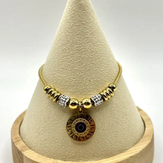 Stainless Steel Evil Eye Bracelet | Protective Charm | Gold