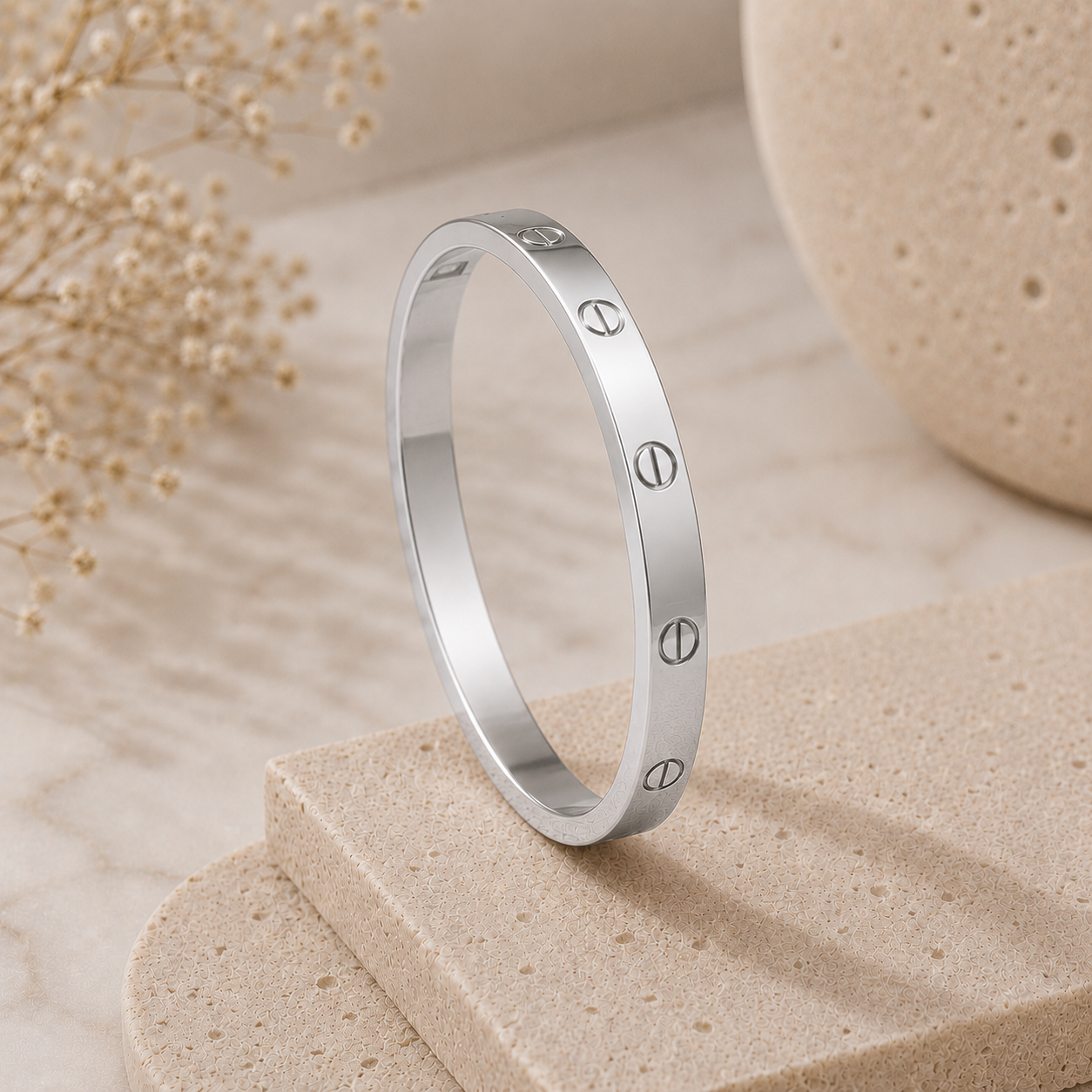 Bold Multi Screw Bangle Bracelet - Stainless Steel
