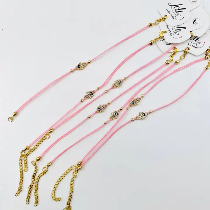 Hamsa Evil Eye String CZ Stone Evil Eye Bracelet