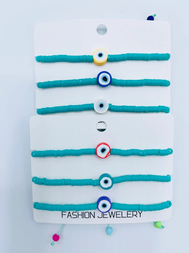 Boho - Evil Eye Heishi Disk Bracelet
