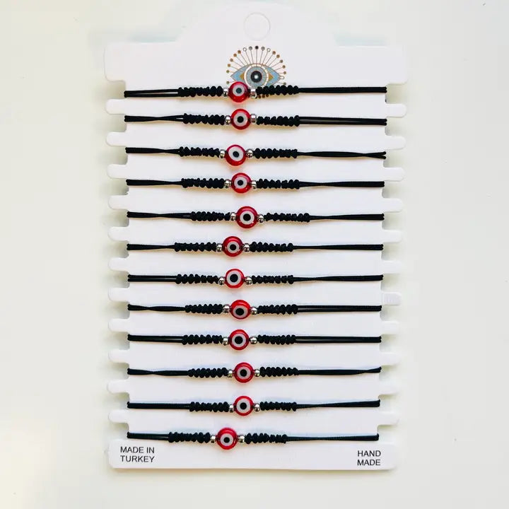 Red Stone Evileye Half Rope Bracelet Set