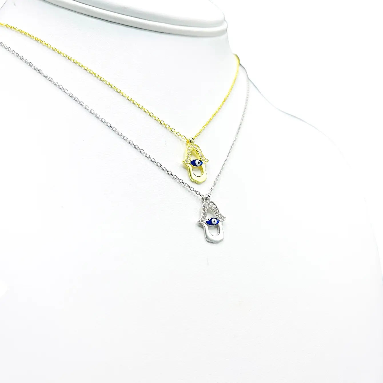 925 Sterling Silver Hamsa Navy Evil Eye Necklace