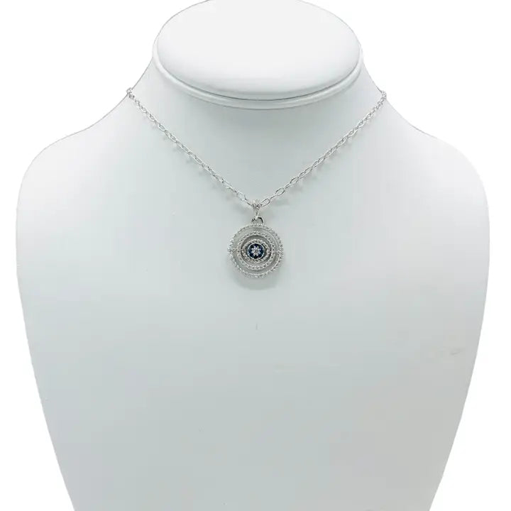 925 Sterling Silver - Large Round Oval Evileye Necklace
