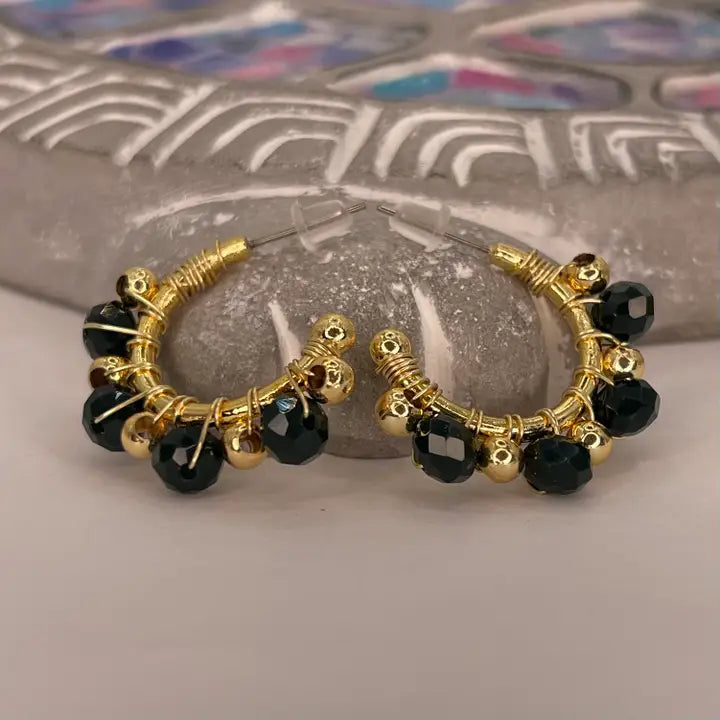 Boho Green Beaded Hoop Earrings | Handmade Crystal Jewelry –