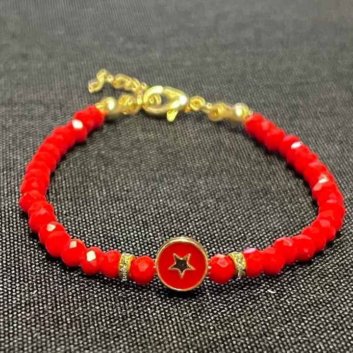 Crystal Beaded Bracelet with Star  Charm - 6 Color Options 