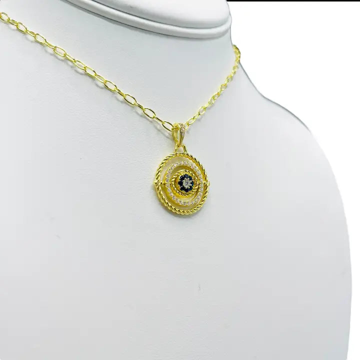 925 Sterling Silver - Large Round Oval Evileye Necklace