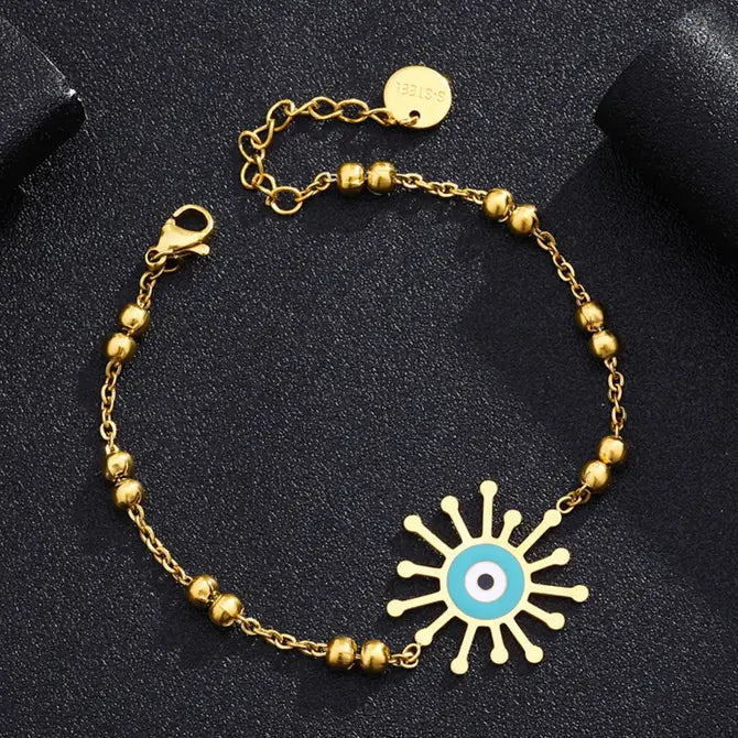 Stainless Steel Evil Eye Bracelet | Charm | Gold