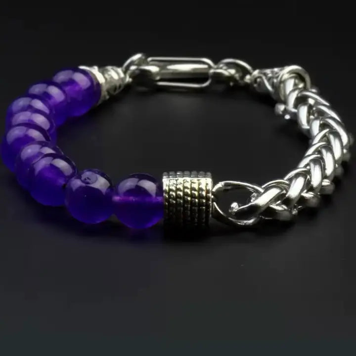 Stainless Steel Chain Bracelet with Natural Gemstone Beads