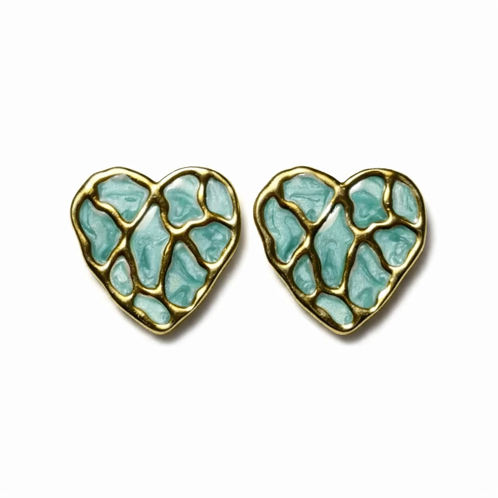 Enamel Mosaic Heart Earrings – 4 Color