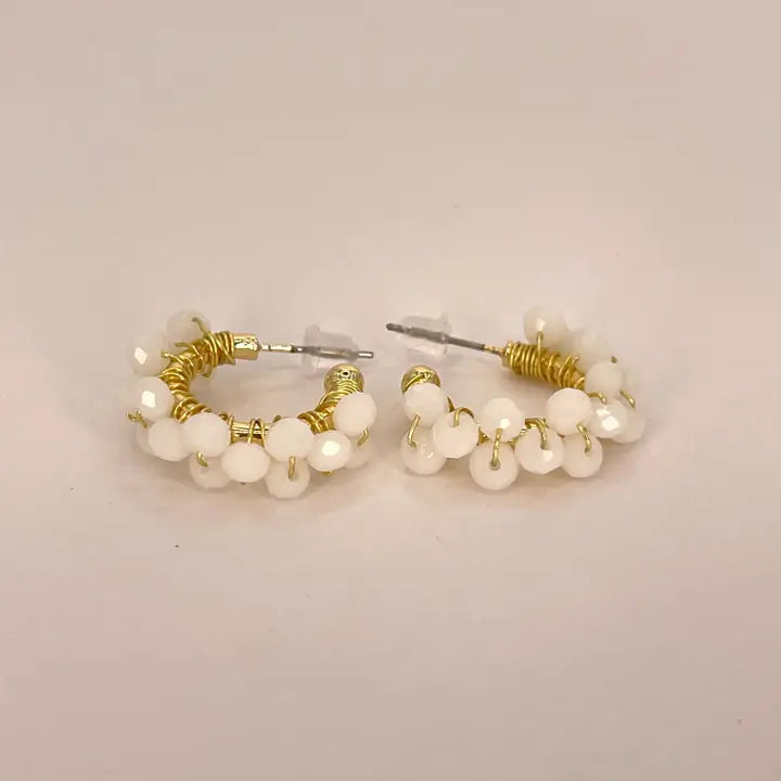 Colorful Crystal Beaded Hoop Earrings – Gold Wire