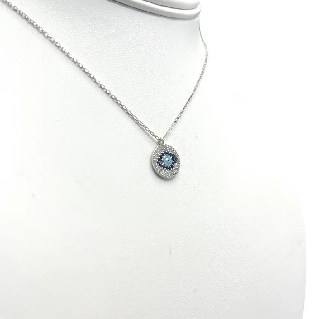 925 Sterling Silver - Round Silver Plated Evileye Necklace