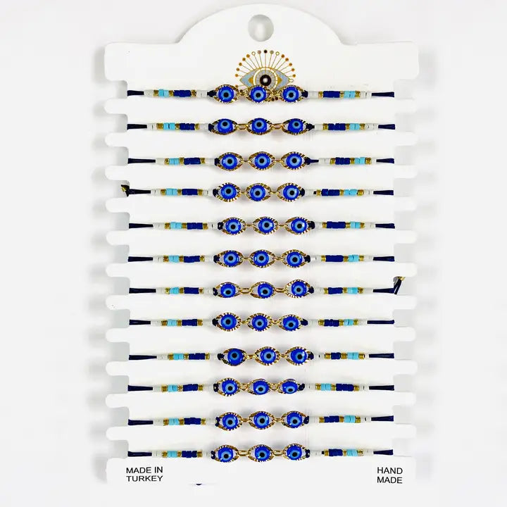 Three Stone Golden Frame Evileye Bracelet Set