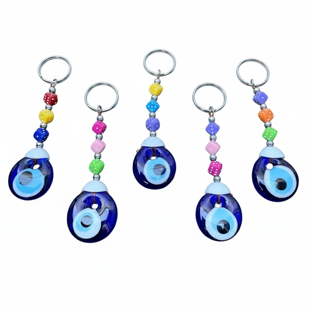 Lucky Charm Keychain with Dice and Evil Eye