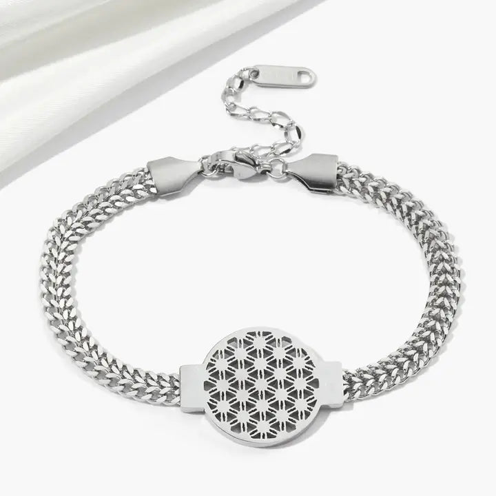 Elegant Stainless Steel Flower of Life Bracelet - Adjustable