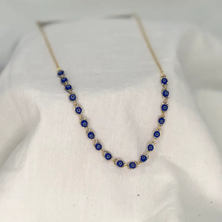 Gold Plated Evil Eye Beaded Necklace - Protection, Handmade