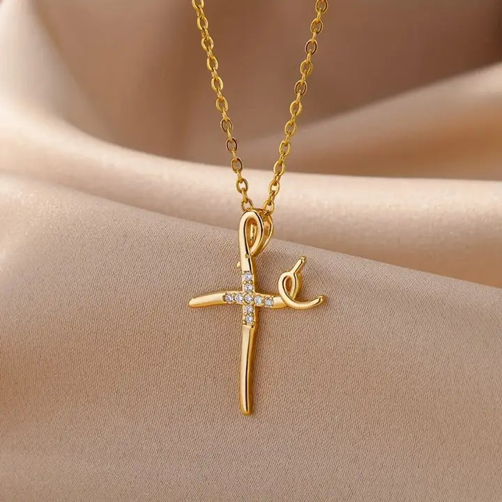 Dainty Cross Necklace | Zirconia Crystals | Gold-Plated
