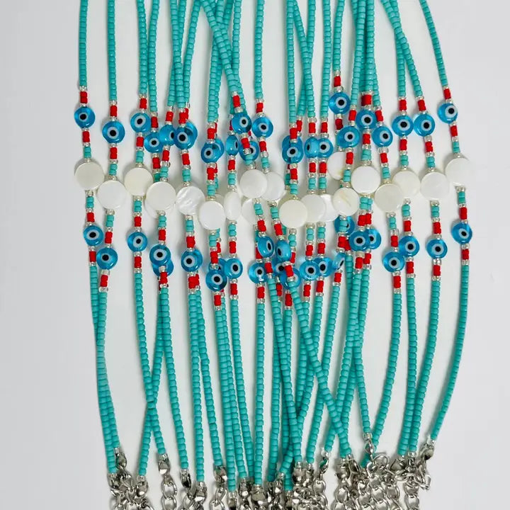 Beaded Evil Eye Sandstone Link Chain Bracelet