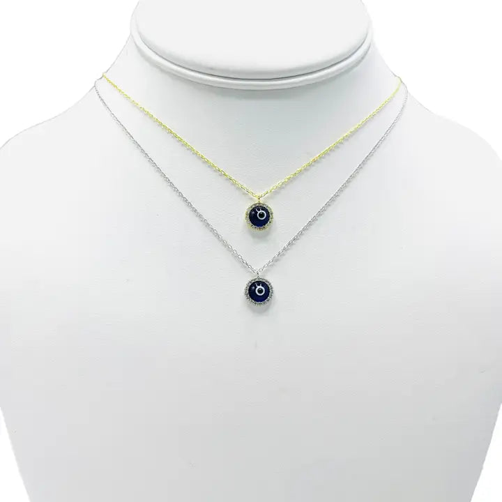925 Sterling Silver - Round Evileye Stoned Necklace