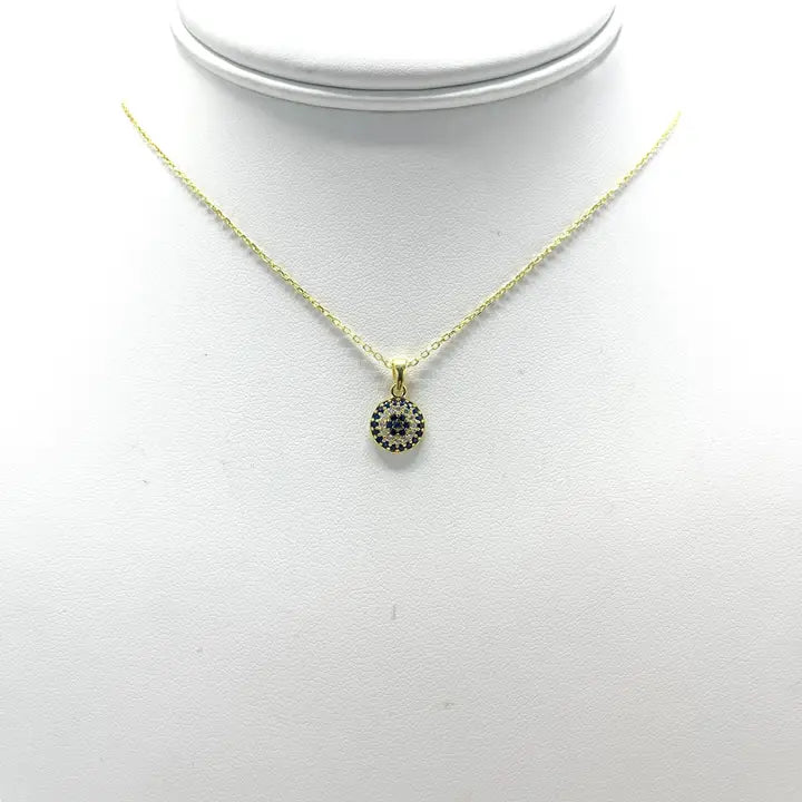 925 Sterling Silver - Small Round Evileye Necklace
