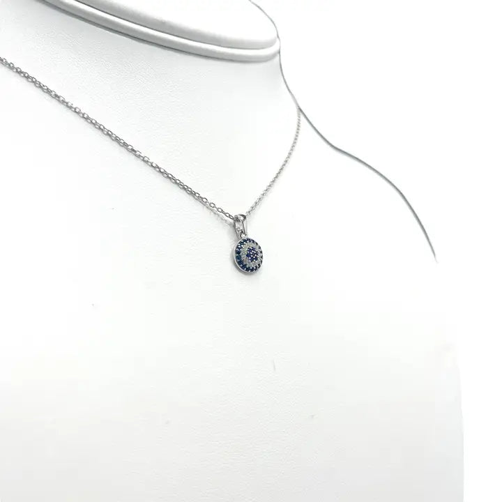 925 Sterling Silver - Small Round Evileye Necklace
