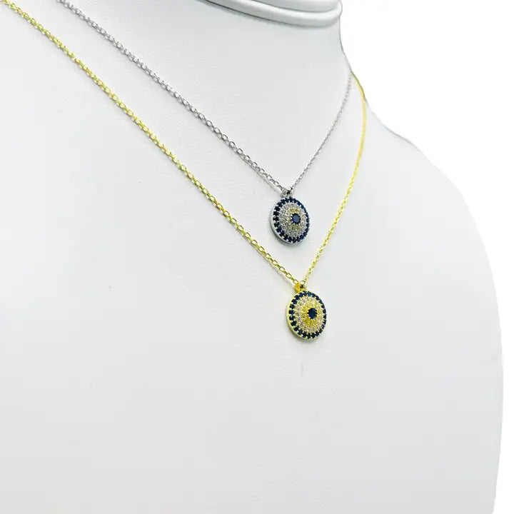 925 Sterling Silver -  Evil Eye Round Necklace