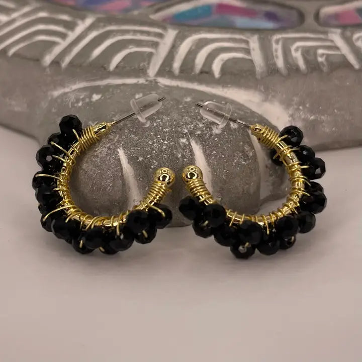 Colorful Crystal Beaded Hoop Earrings – Gold Wire