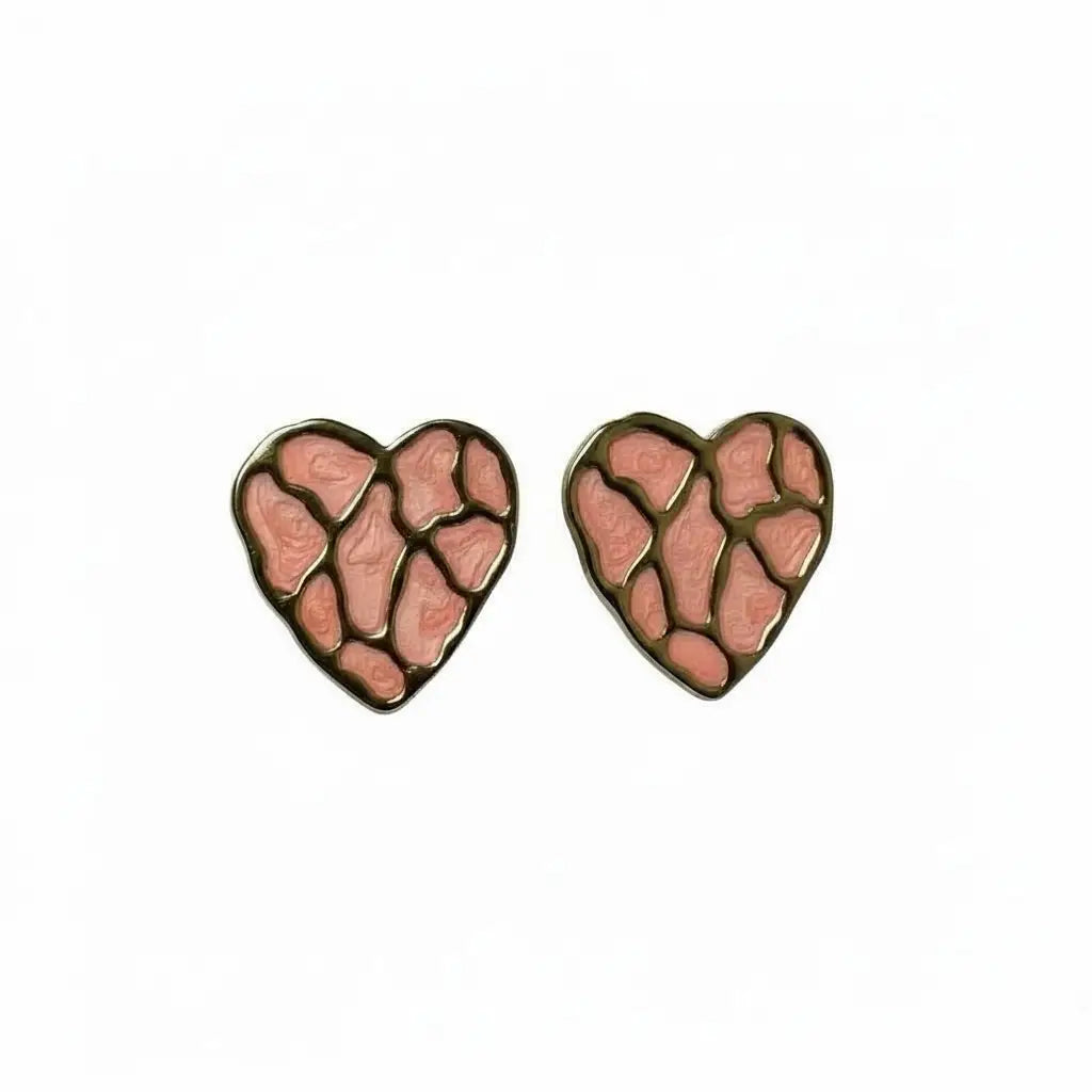 Enamel Mosaic Heart Earrings – 4 Color