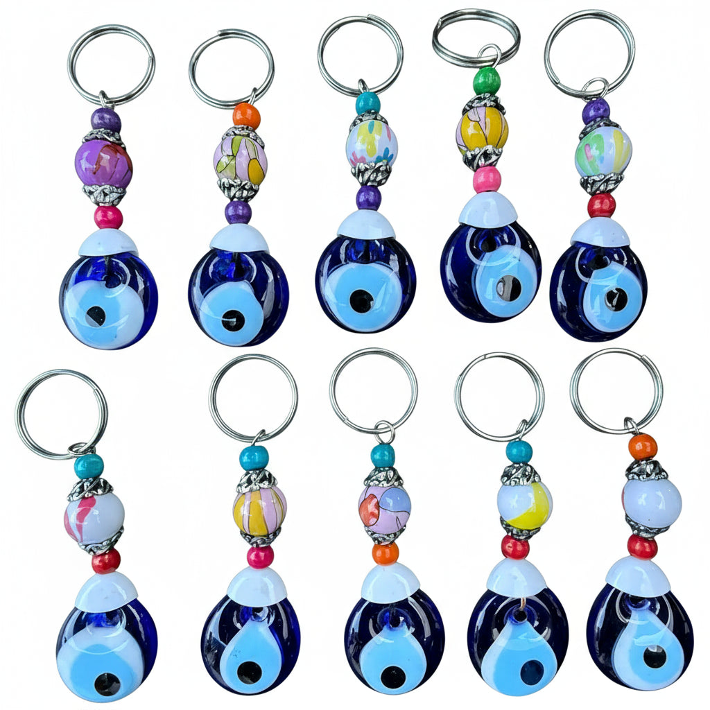 Colorful Ceramic Hand Painted Evil Eye Keychain