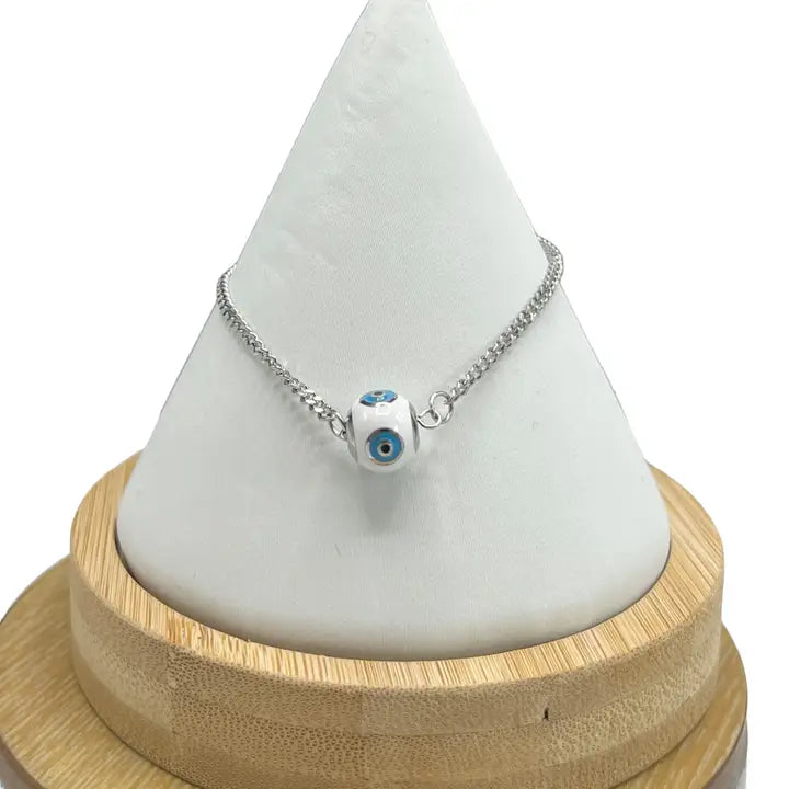 Stainless Steel White Evileye Gold-Silver Plated Bracelet