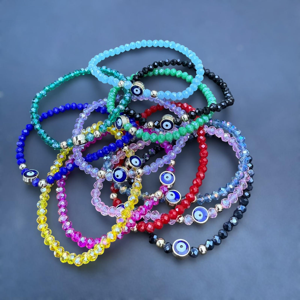 Stretchy Bracelet |12 Color Mix Set | Evil Eye 4 mm Crystal