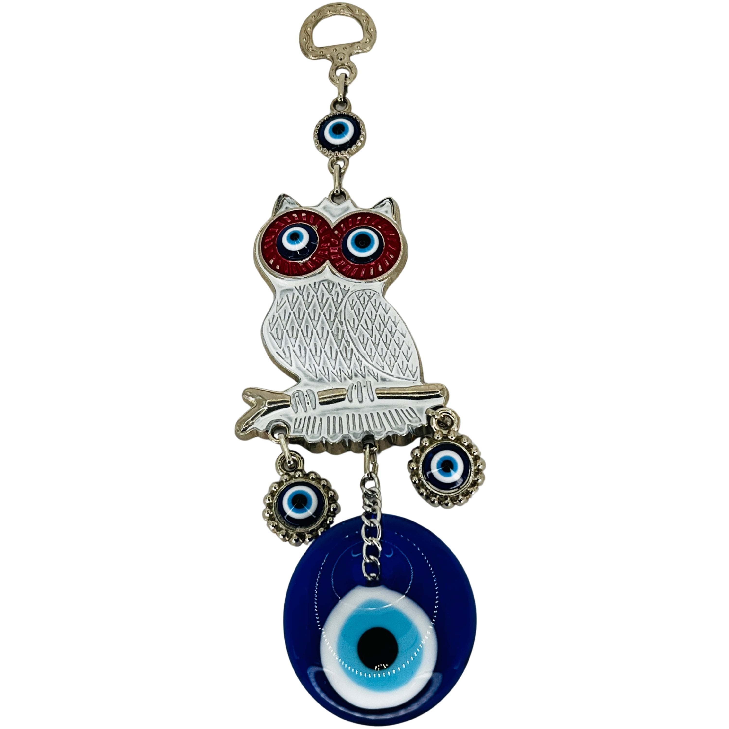 White Metallic Owl Evil Eye Wall Decor – Elegance