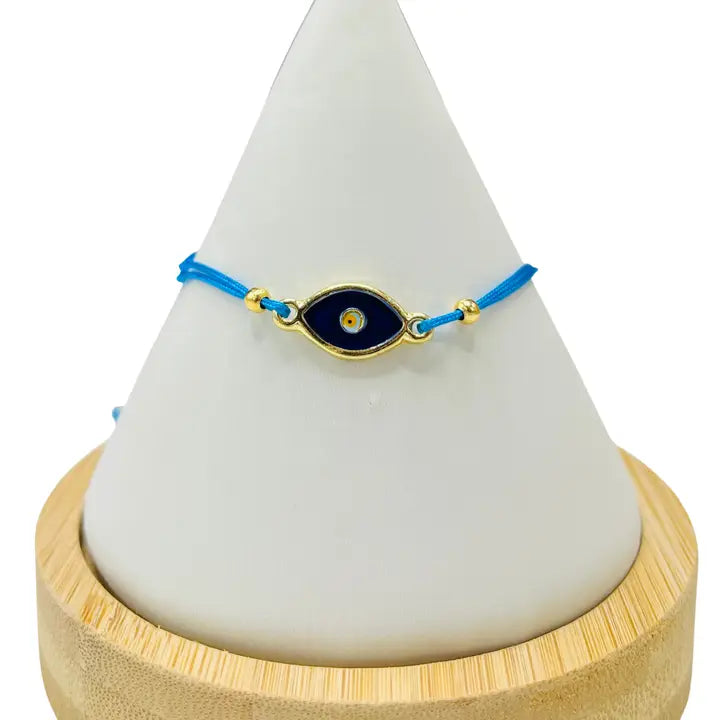 Gold Plated Navy Oval Evileye Bracelet
