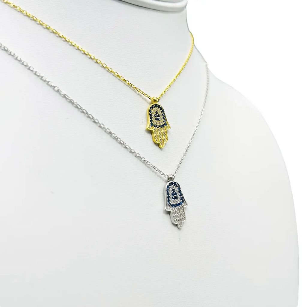 925 Sterling Silver Gold Plated Hamsa Evil Eye Necklace