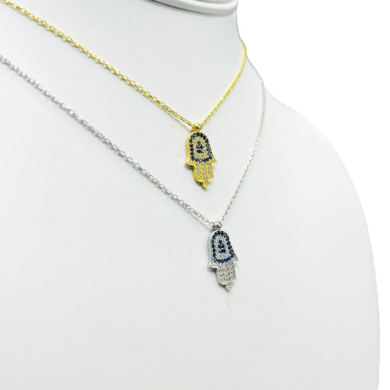 925 Sterling Silver Gold Plated Hamsa Evil Eye Necklace