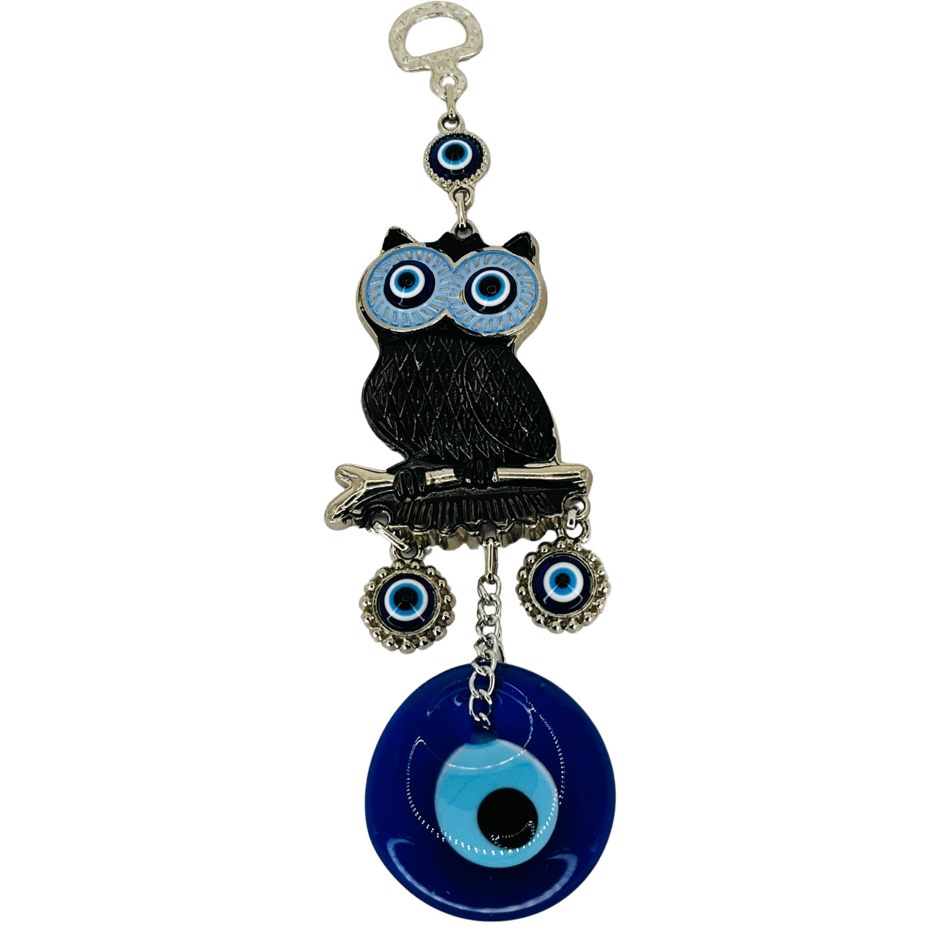 Black Metallic Owl Evil Eye Wall Decor – Bold Protection 