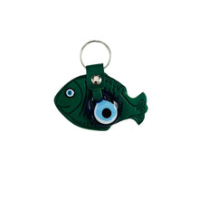 Load image into Gallery viewer, Leather Fish Evileye Keychain - Set of 11 Colors
