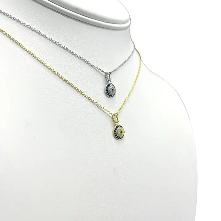 925 Sterling Silver - Classic Small Round Evileye Necklace