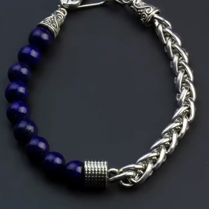 Stainless Steel Chain Bracelet with Natural Gemstone Beads
