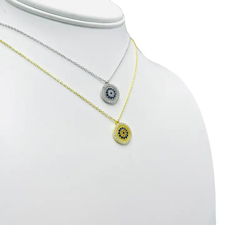 925 Sterling Silver - Round Navy Evileye Necklace