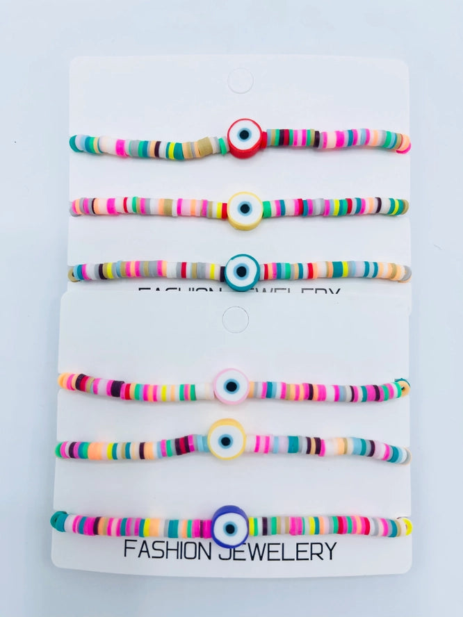 Boho - Evil Eye Heishi Disk Bracelet