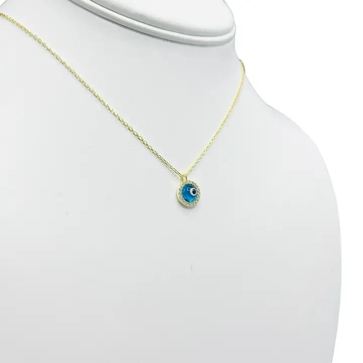 925 Sterling Silver - Round Evileye Stoned Necklace