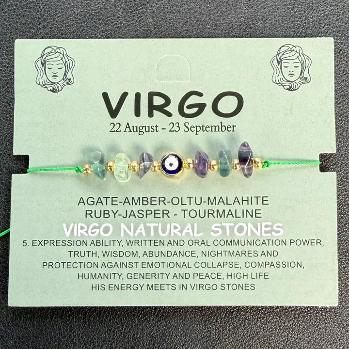 Card Bracelet | Zodiac Bracelet | Natural Stone Evil Eye