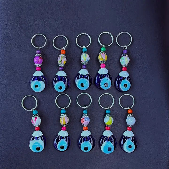 Colorful Ceramic Hand Painted Evil Eye Keychain