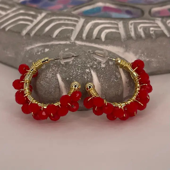Colorful Crystal Beaded Hoop Earrings – Gold Wire