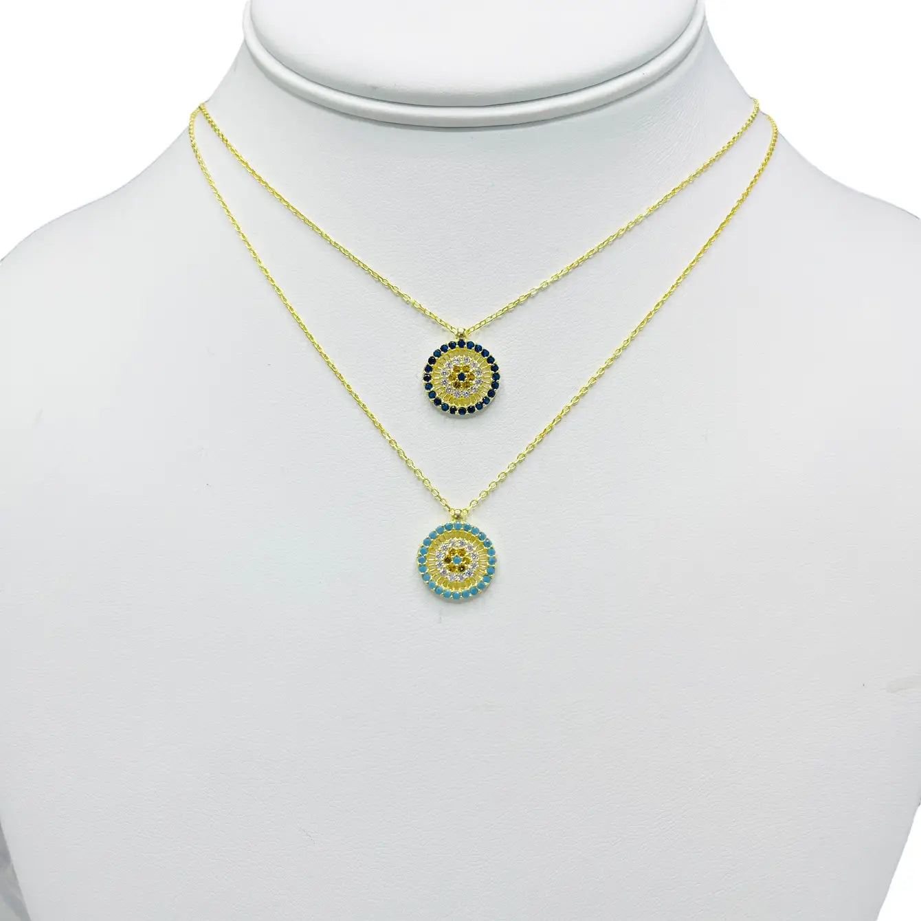 925 Sterling Silver - Round Golden Plated Evileye Necklace
