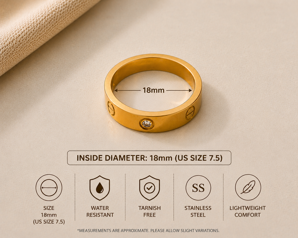 18 mm Minimal Crystal & Screw Design Ring- Stainless Steel