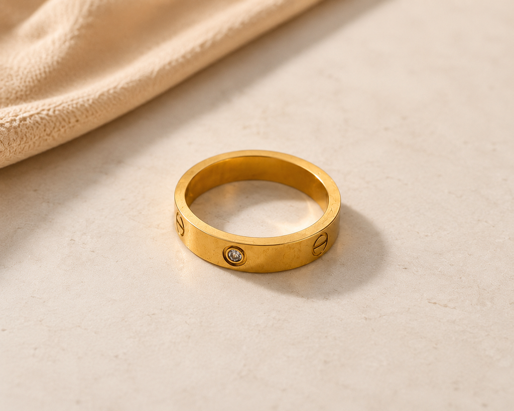17 mm Minimal Crystal & Screw Design Ring- Stainless Steel